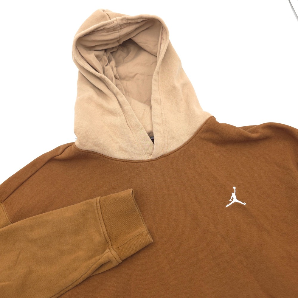 Jordan Mens Fleece Hoodie Brown Tan Colorblock Jumpman Pullover Size Large
